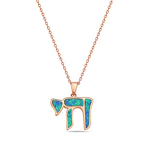 Rose Gold Opal Chai Necklace Pendant Sterling Silver
