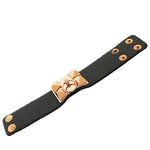Black Faux Vegan Leather Rose Gold Spikes Ring Large Wristband Womens Bracelet