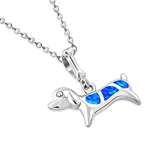 My Daily Styles 925 Sterling Silver Puppy Dog Pet Opal Pendant Necklace