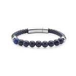 Mens Stainless Steel Genuine Leather Natrual Baded Bracelet with Magnetic Lock 8"
