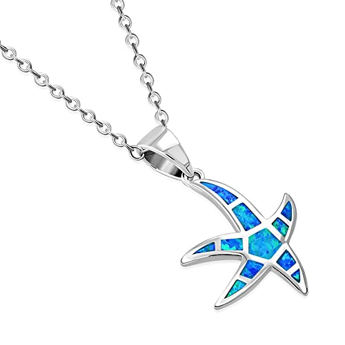My Daily Styles - Summer Beach Love Necklace 925 Sterling Silver Starfish Pendant Opal Stone