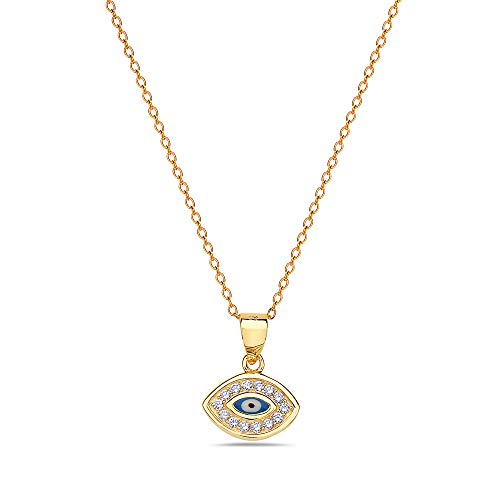 Gold Turkish Evil Eye Necklace Sterling Silver Cubic Zirconia