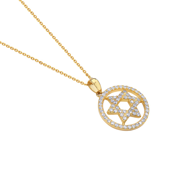 925 Sterling Silver Yellow Gold-Tone Jewish Star of David CZ Pendant Necklace