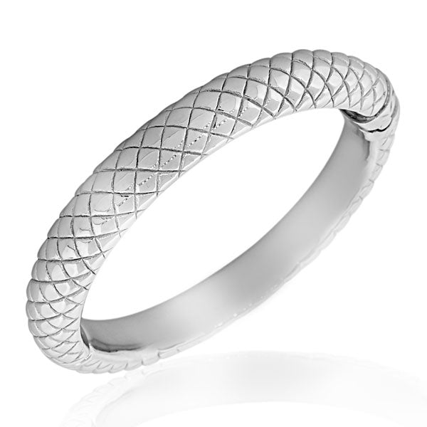 925 Sterling Silver Feather Light Filigree Womens Round Bangle Bracelet with Hinged Clasp