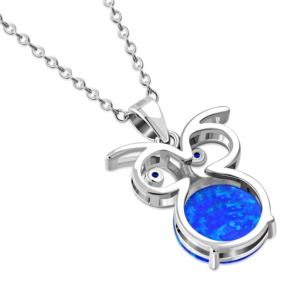 My Daily Styles – Blue Eyed Owl Necklace - Opal Necklace - Sterling Silver Necklace for Women - Sparkling Round Cut Blue Simulated Opal Stone Embellished Over The Owl Pendant – 0.6″ x 0.5″