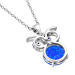 My Daily Styles – Blue Eyed Owl Necklace - Opal Necklace - Sterling Silver Necklace for Women - Sparkling Round Cut Blue Simulated Opal Stone Embellished Over The Owl Pendant – 0.6″ x 0.5″