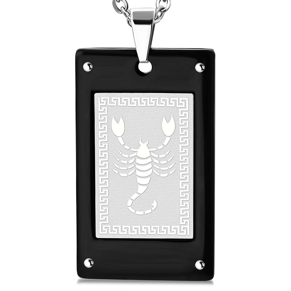 Stainless Steel Black Silver-Tone Scorpion Dog Tag Pendant Necklace, 22"