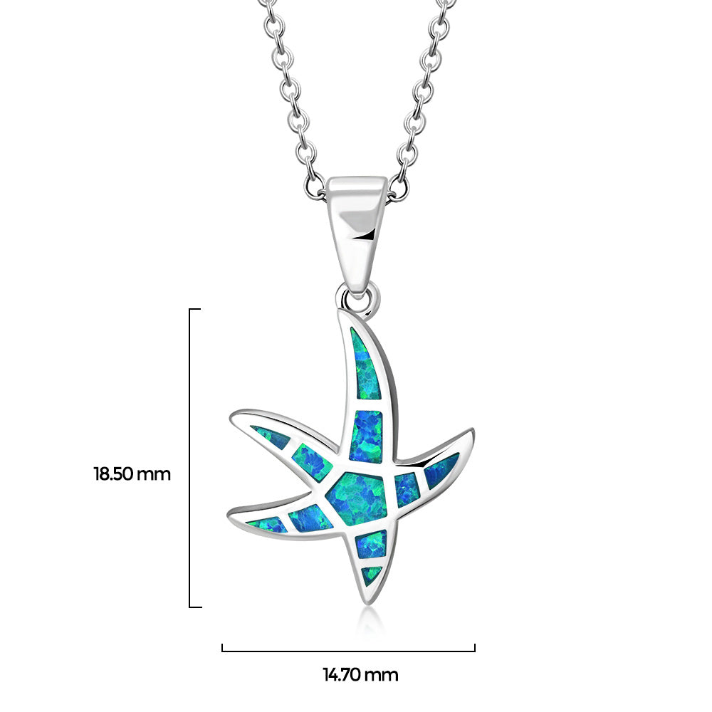 My Daily Styles - Summer Beach Love Necklace 925 Sterling Silver Starfish Pendant Opal Stone