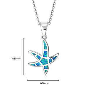 My Daily Styles - Summer Beach Love Necklace 925 Sterling Silver Starfish Pendant Opal Stone