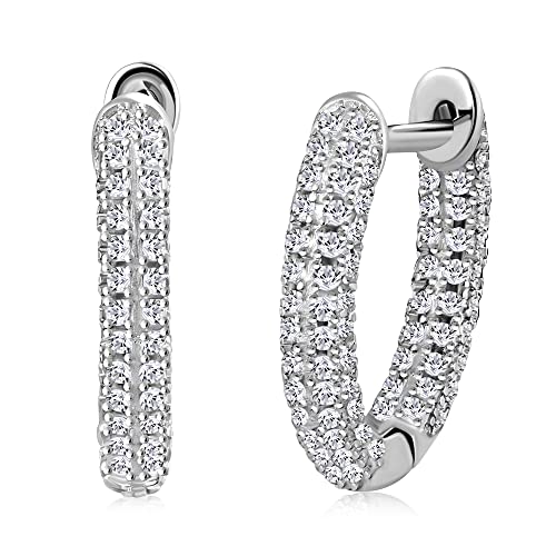 925 Sterling Silver Hoop Huggie Earrings Cubic Zirconia