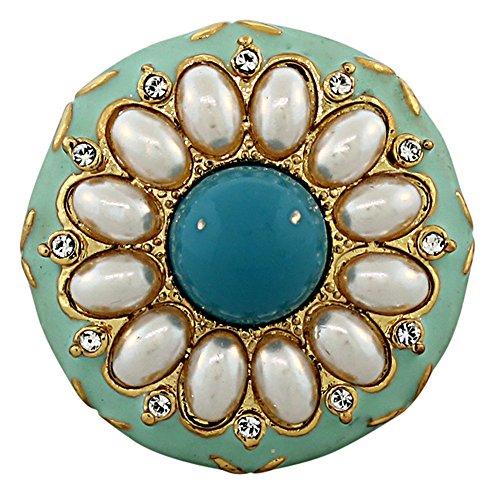 My Daily Styles Fashion Alloy Yellow Gold-Tone Simulated Pearl Turquoise-Tone Enamel Cocktail Ring