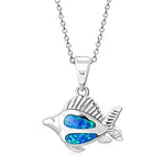 My Daily Styles - Fish Necklace for Women – Synthetic Opal Necklace – 925 Sterling Silver Pendant Necklace – Silver Pendant Encrusted with Blue and Green Simulated Opal Stone – 0.54″ x0.75″