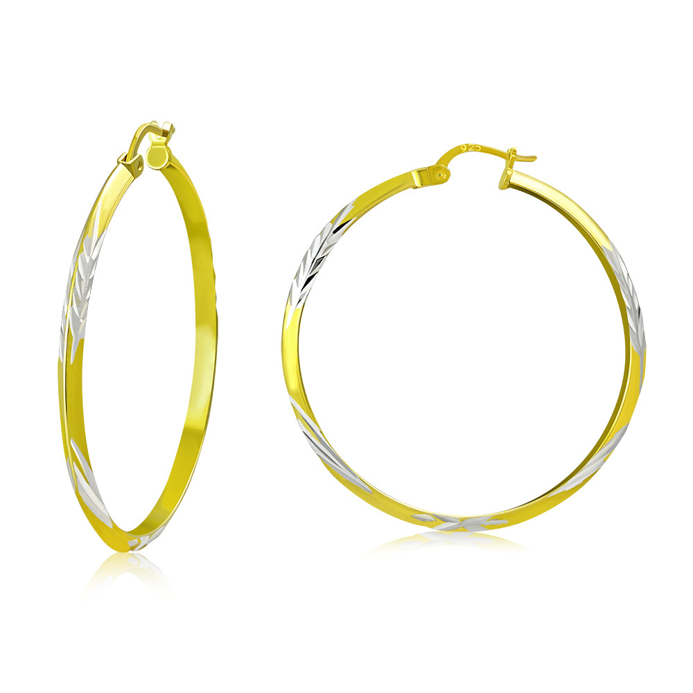 My Daily Styles - Hoop Earrings for Women - Diamond Cut Hoop Earrings - Yellow Gold Plated 925 Sterling Silver Earrings - Lever Back Closure - Flattering Textured Look - 41 mm