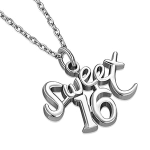 My Daily Styles 925 Sterling Silver Sweet 16" Girls Birthday Pendant Necklace with Adjustable Chain 16"-18"