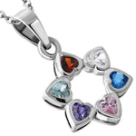 Multi Color Heart Six Point Star Necklace Sterling Silver