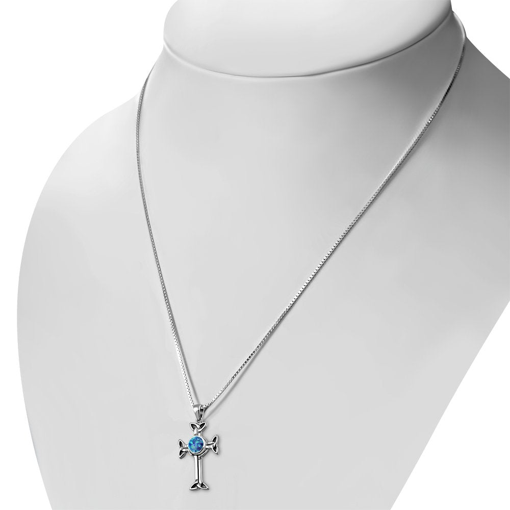 My Daily Styles Cross Necklace for Women - Faith Pendant Necklace with Simulated Opal Gemstone – 925 Sterling Silver Trinity Knot Cross Necklace – Hand Polished Silver Necklace for Women
