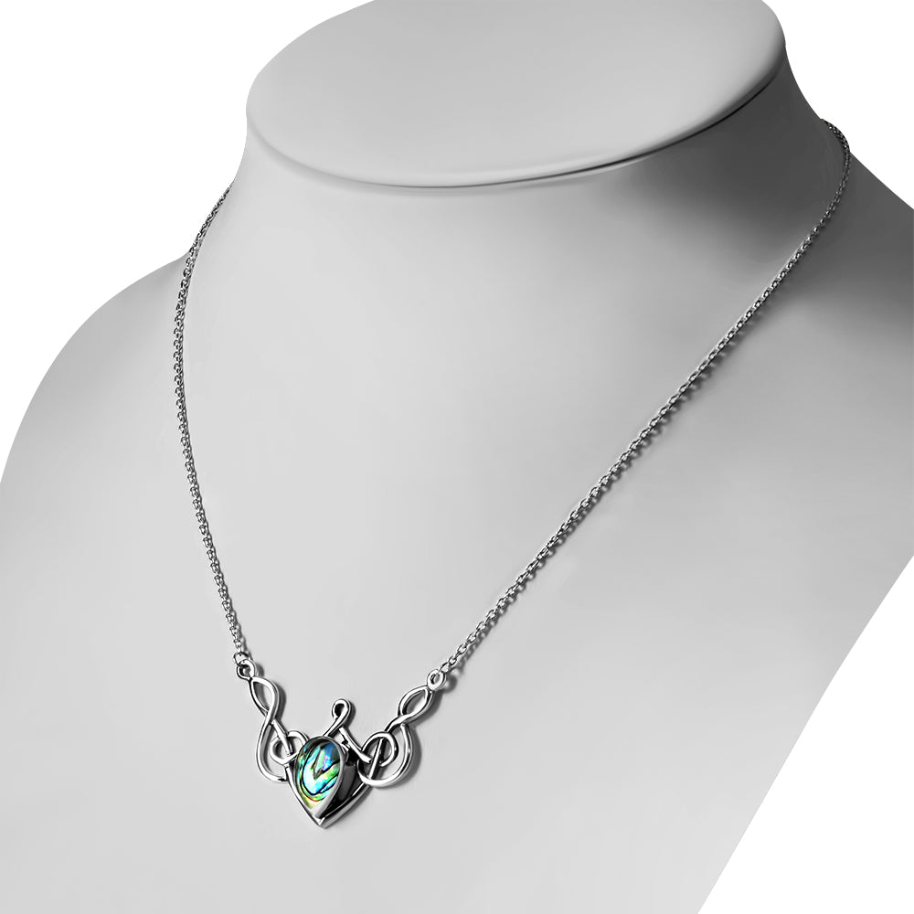925 Sterling Silver Simulated Abalone Celtic Knot Pendant Necklace