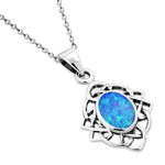 My Daily Styles Simulated Blue Opal Celtic Knot 925 Sterling Silver Pendant Necklace, 18"