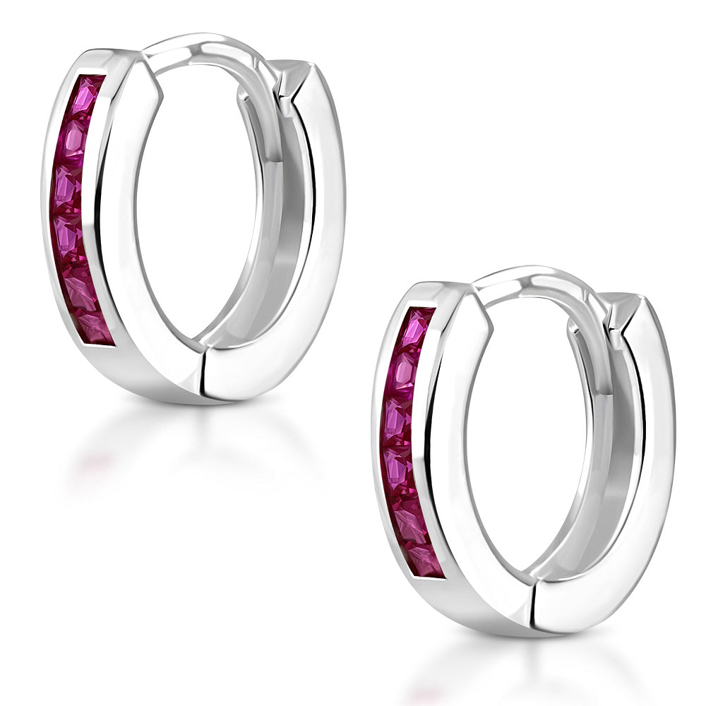 Pink Hoop Huggie Earrings Girls Silver Plated Brass Cubic Zirconia
