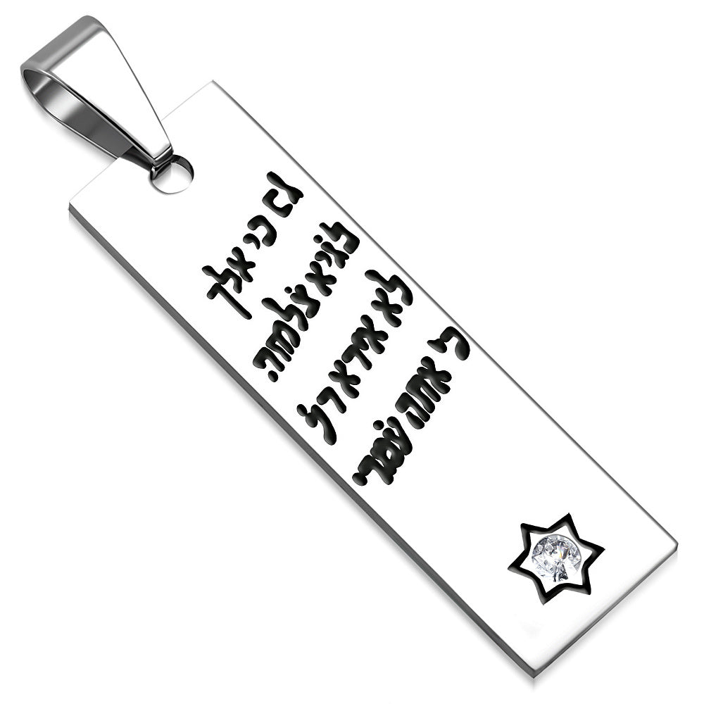 Stainless Steel Hebrew Blessing Jewish Star of David CZ Necklace