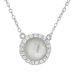 925 Sterling Silver Solitaire Simulated Mother-of-Pearl White CZ Pendant Necklace