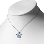 Blue Sea Turtle Necklace Pendant 925 Sterling Silver Simulated Opal