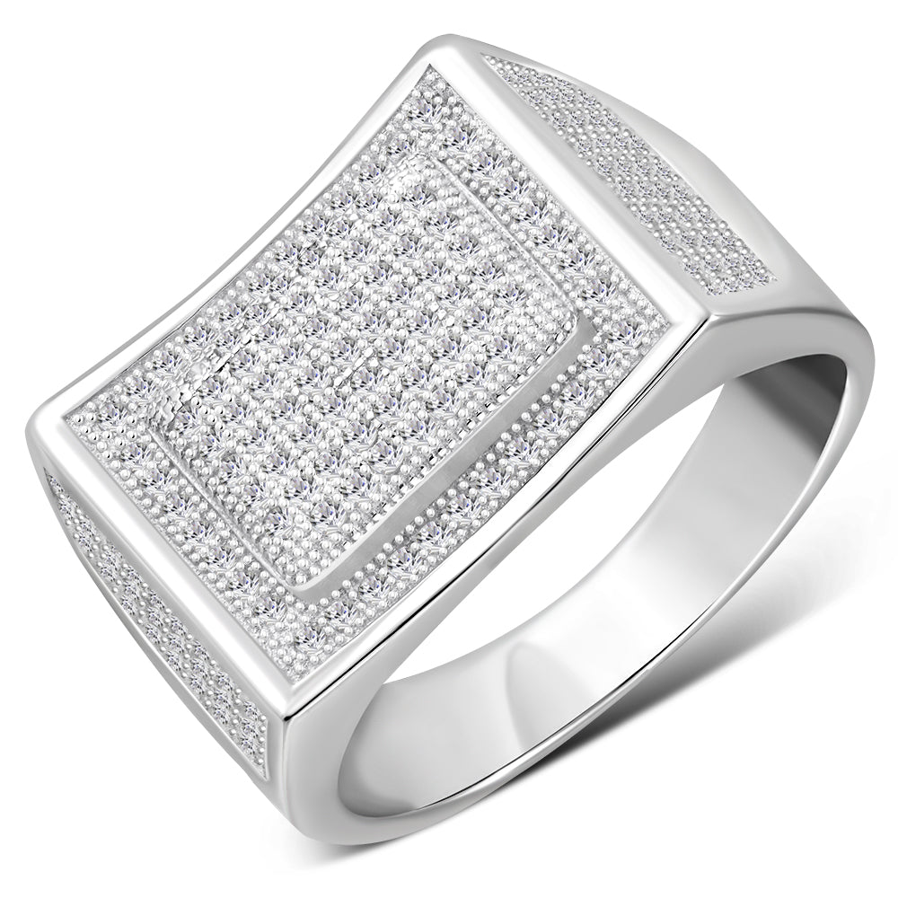 Men's 925 Sterling Silver Rectangular Geometric Ring Cubic Zirconia
