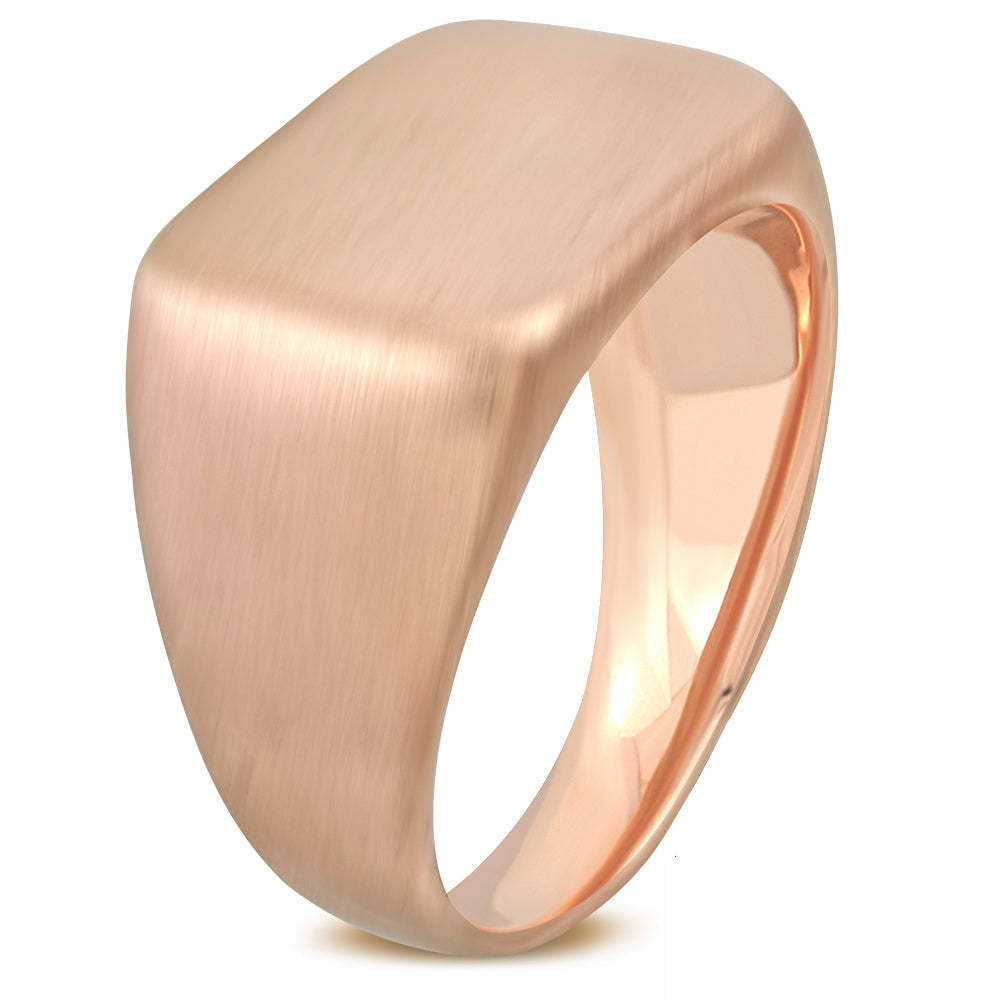 Mens Rose Gold Tone Rectangular Geometric Statement Ring Stainless Steel