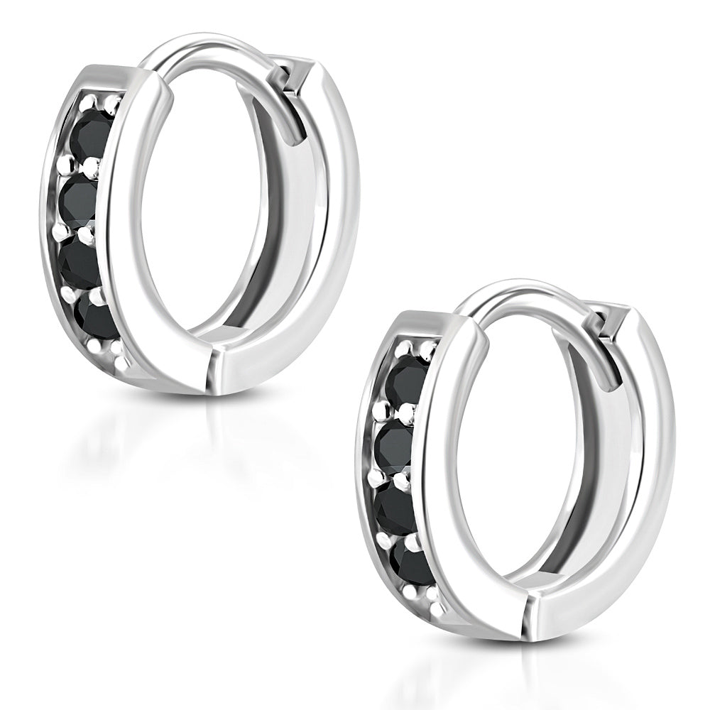 Hoop Huggie Earrings Girls Silver Plated Brass Cubic Zirconia