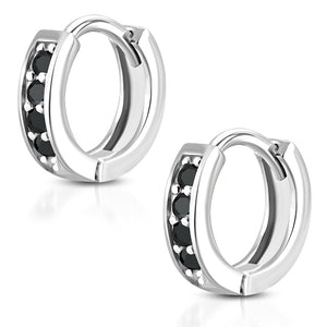 Hoop Huggie Earrings Girls Silver Plated Brass Cubic Zirconia