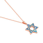 Rose Gold Inlay Opal Star of David Necklace Pendant Sterling Silver