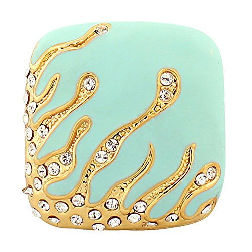 My Daily Styles Fashion Alloy Yellow Gold-Tone Turquoise-Tone Cushion White Clear CZ Statement Cocktail Ring