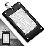 Stainless Steel Black Silver-Tone Greek Key Dog Tag Pendant Necklace, 22"