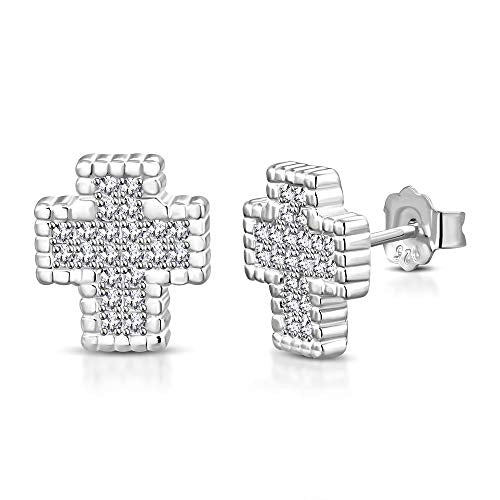 925 Sterling Silver CZ Small Cross Stud Earrings