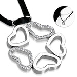 Stainless Steel Clear CZ Clover Love Heart Adjustable Pendant Necklace, 24"