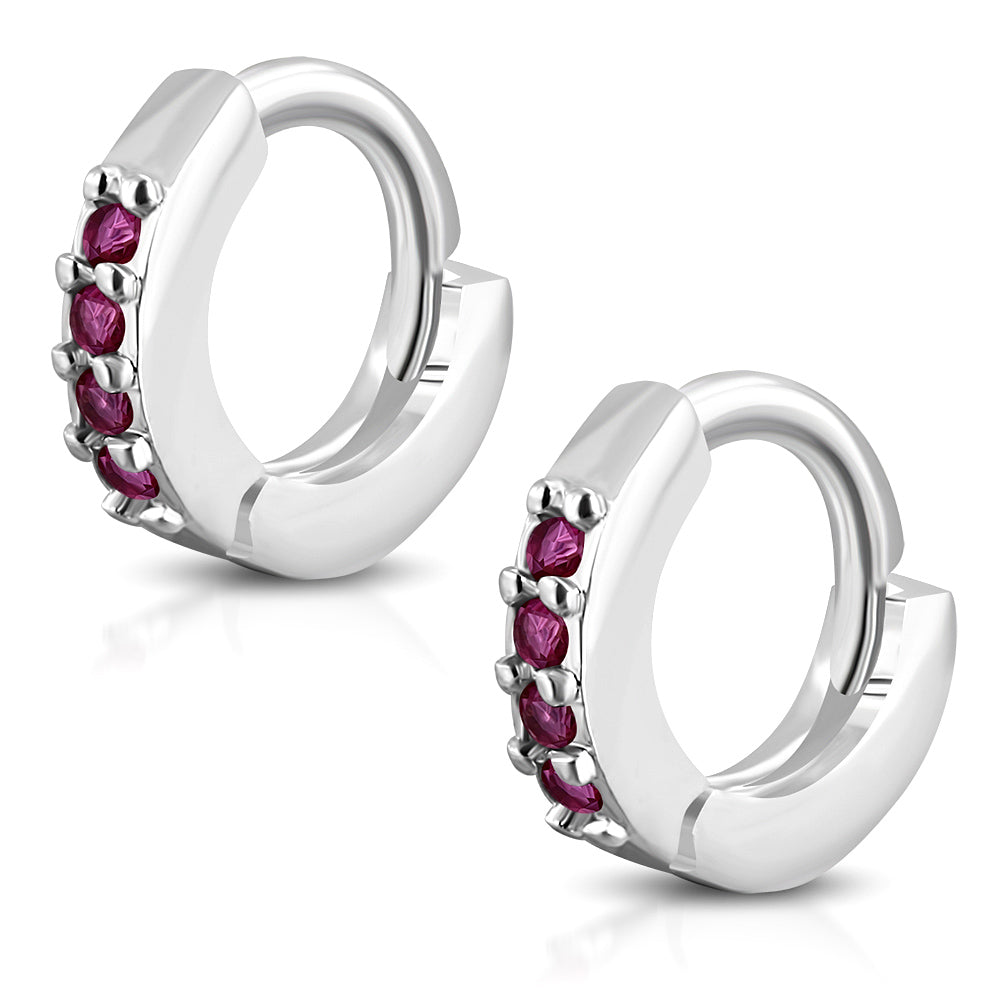 Hoop Huggie Earrings Small Girls Silver Plated Brass Cubic Zirconia