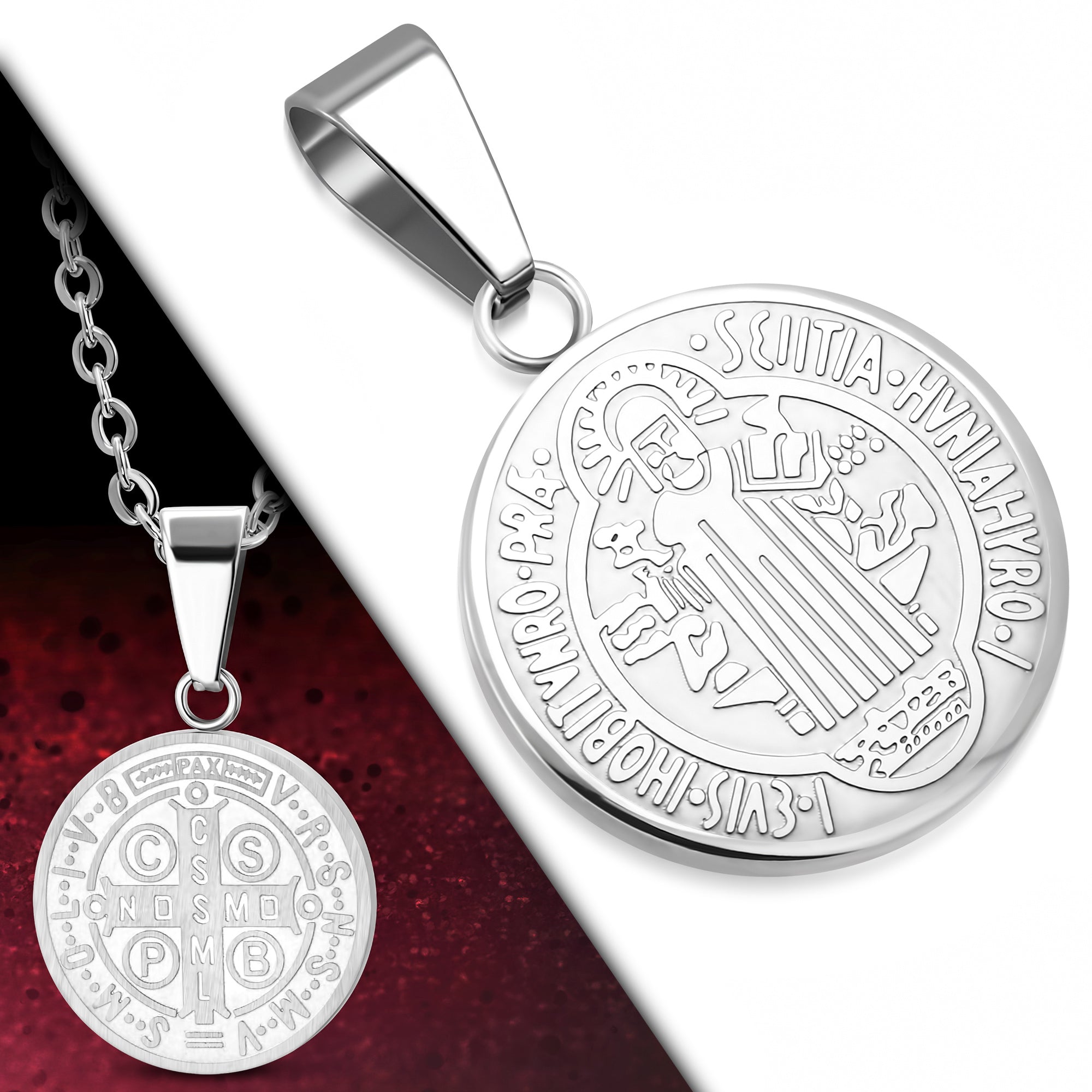My Daily Styles Stainless Steel Silver-Tone Religious Charm Circle Cross Pendant Necklace, 20"