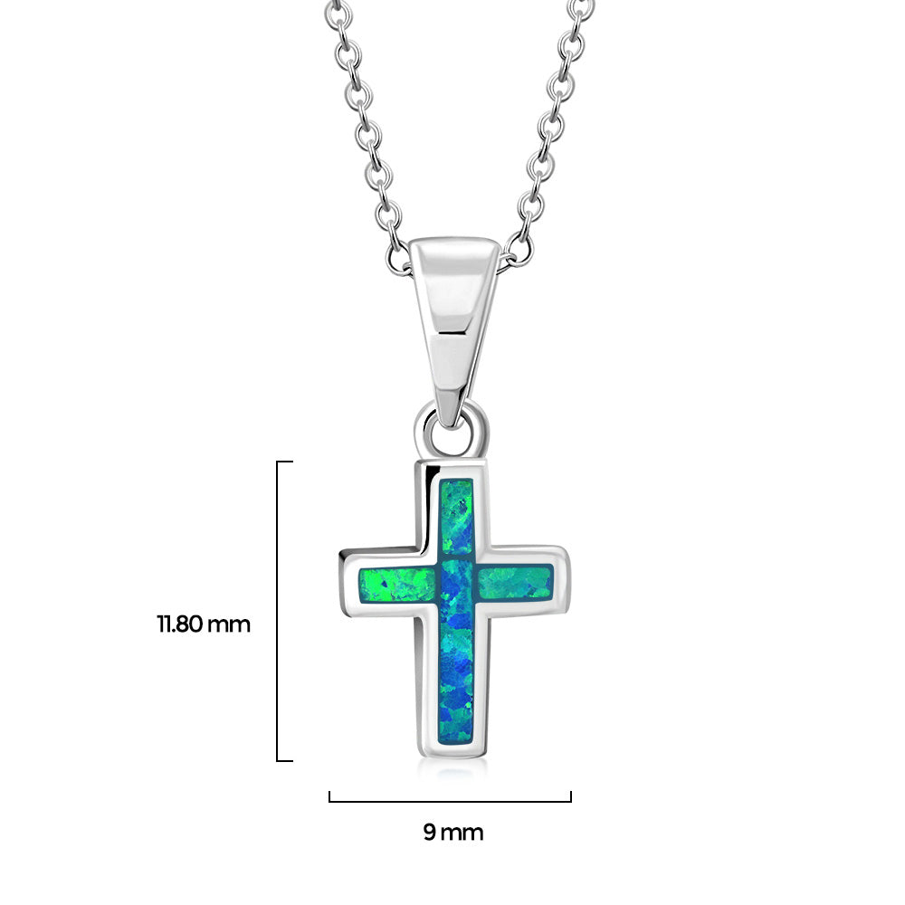 My Daily Styles 925 Sterling Silver Opal Cross Pendant Necklace