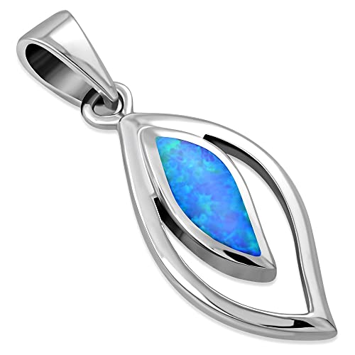 Womens Blue Green Simulated Opal 925 Sterling Silver Pendant Necklace