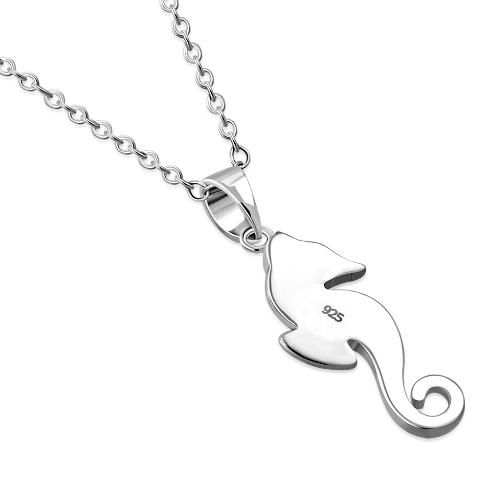 My Daily Styles – Seahorse Necklace – Sterling Silver Pendant Necklace – Encrusted with Synthetic Opal Stone – Ocean Inspired Opal Jewelry for Women