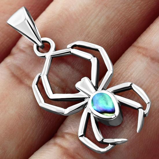 My Daily Styles Womens 925 Sterling Silver Pendant Spider Shaped Simulated Opal