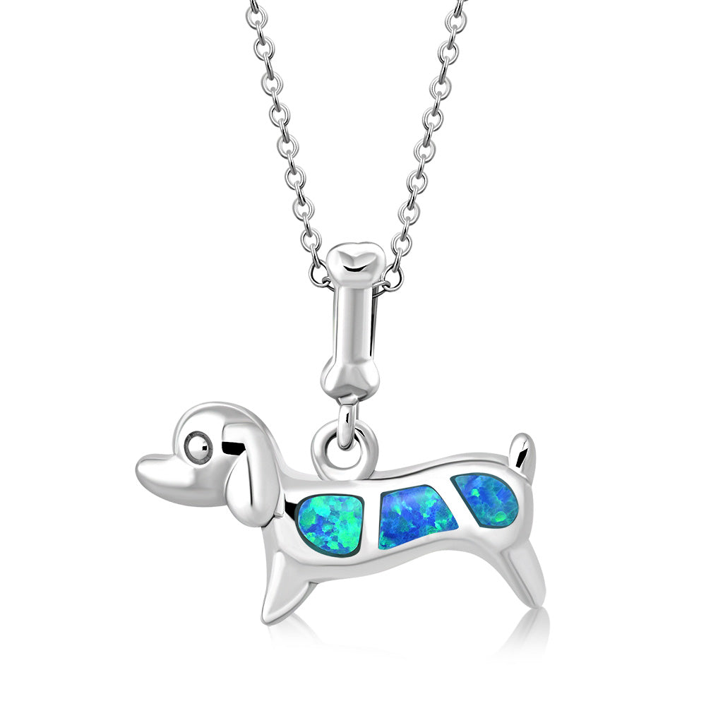 My Daily Styles 925 Sterling Silver Puppy Dog Pet Opal Pendant Necklace