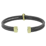 Fashion Black Yellow Gold-Tone Open End White CZ Bangle Bracelet