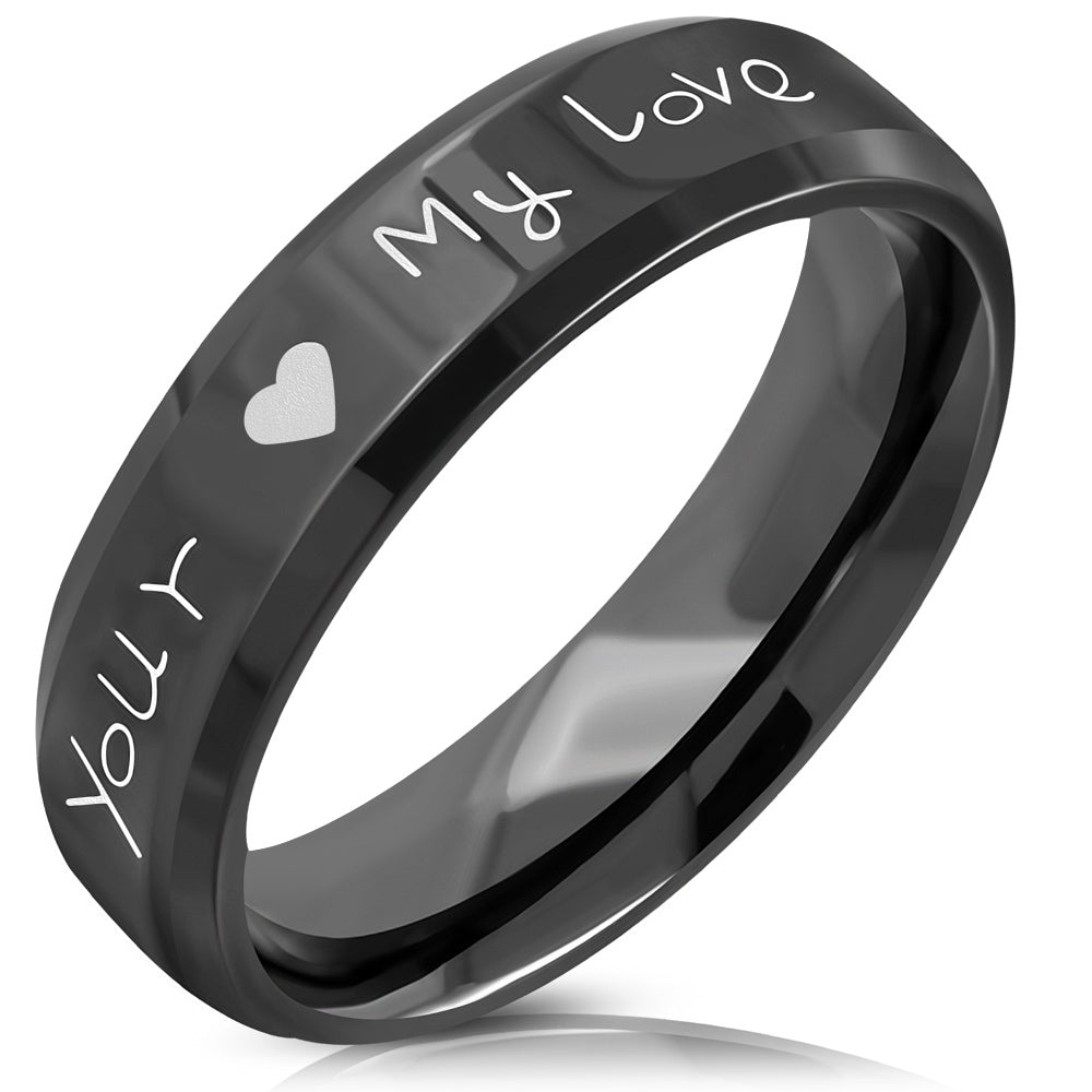 Stainless Steel Black Your Heart My Love Womens Band Ring