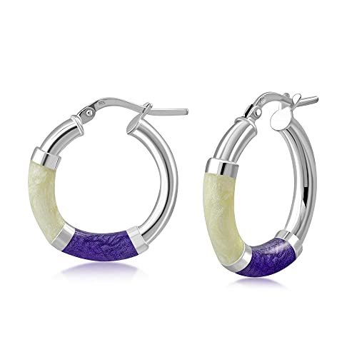 Purple White 925 Sterling Silver Hoop Earrings