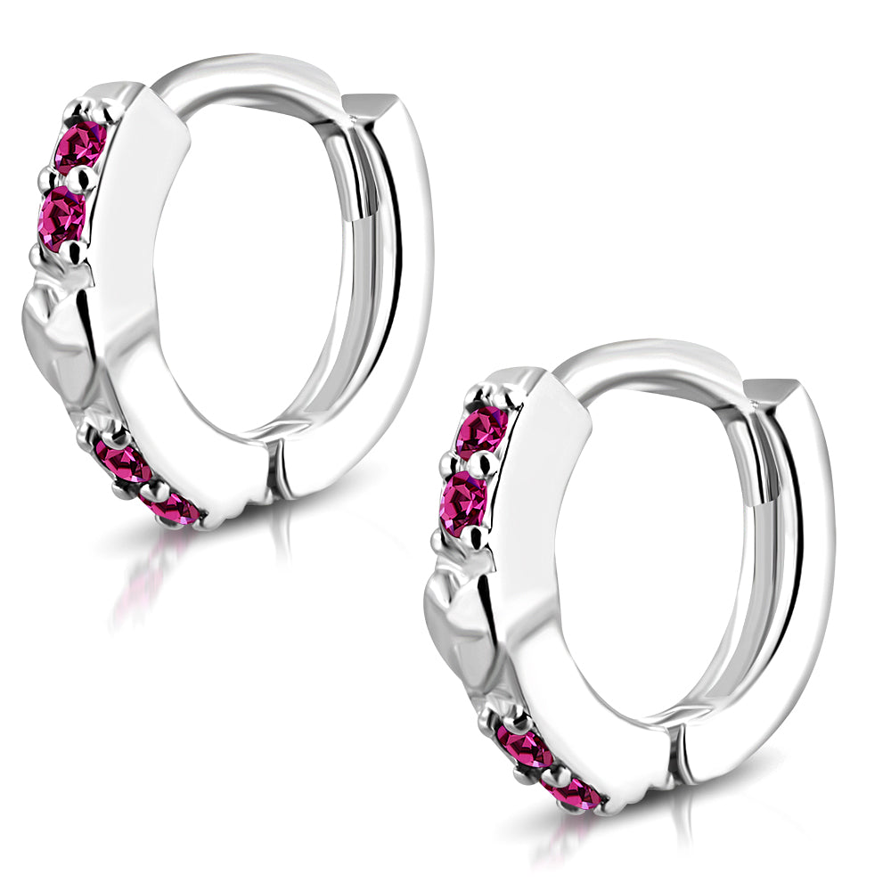 Heart Hoop Huggie Earrings Girls Silver Plated Brass Cubic Zirconia